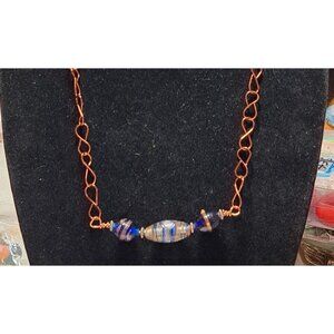 Necklace Artisan Handmade copper chain with blue handmade beads